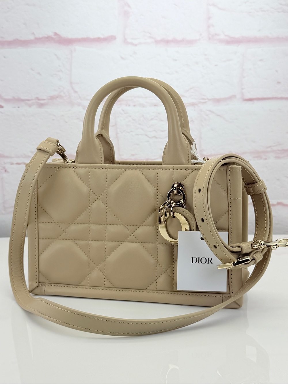 Dior Mini Book Tote Macrocannage Beige Leather Handbag NWT